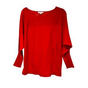John Paul Richard Red Half Sparkly Scoop neck Sweater Size L Valentine's Day Fun